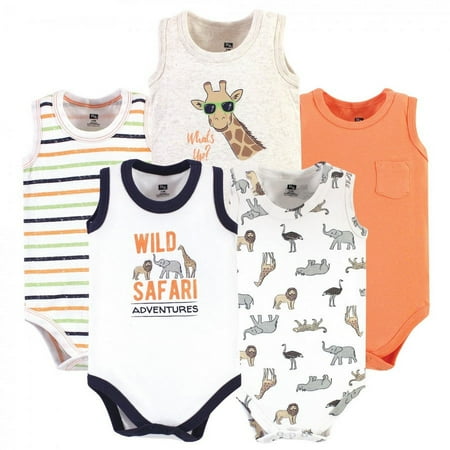 UPC: 0660168528473 | Hudson Baby Infant Boy Cotton Sleeveless Bodysuits 5pk  Wild Safari  9-12 Months