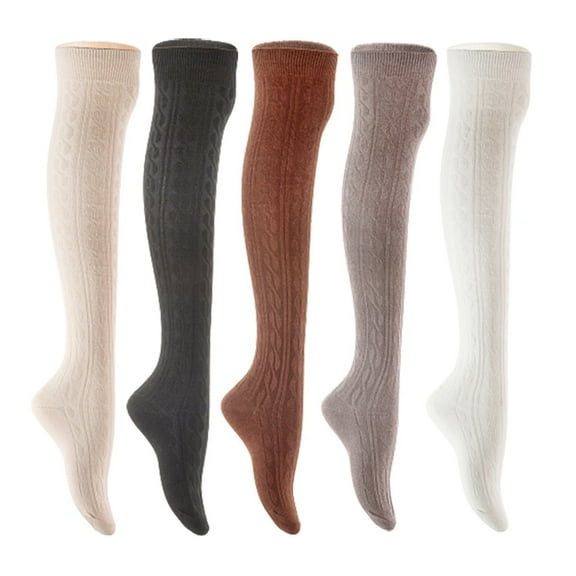Lian LifeStyle Women's 5 Pair Adorable Comfortable Soft Thigh High Over Knee High Cotton Socks Size 6-9 L1024 Cream,Black,Coffee,Dark Grey,White