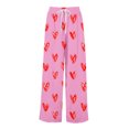 thumbnail image 5 of Women's Fashion Pocket Valentine's Day Print Stretch Adjustable Drawstring Wide Leg Pants, Elastic Waist Holiday Pants, Casual Lounge Wear for Women,Hot Pink,S, 5 of 7