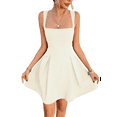 thumbnail image 3 of Women'S Casual Square Neck Sleeveless Tank Top Flare Mini Dress A Line Party Club Dresses Bee White XL, 3 of 9