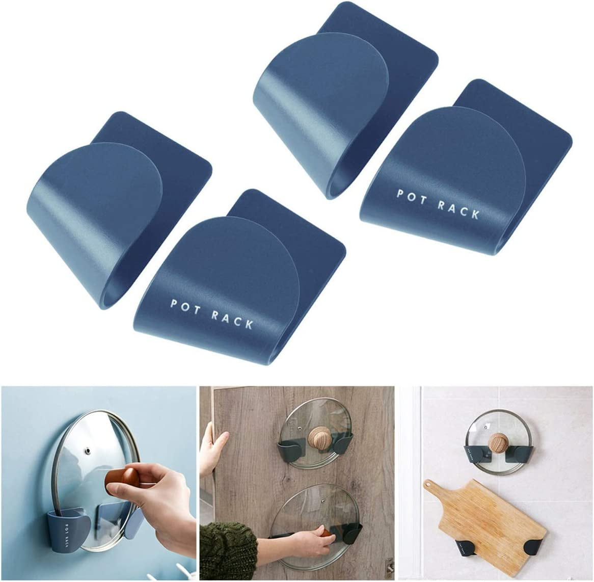 2 Pairs Wall Mount Pot Lid Organizers Racks, Self Adhesive Wall Mounted