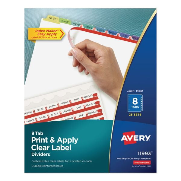 Avery Print & Apply Clear Label Dividers, 8-Tab, Multi-color Tab ...