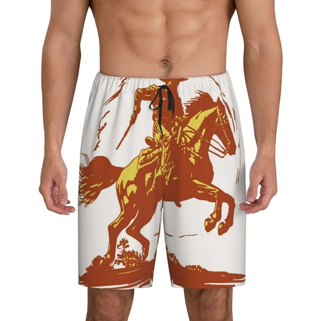 Balery Vintage Cowboy On A Bronco Horse Pantalones cortos de pijama de punto de algodón para hombre con cinturilla y bolsillos-X-Large