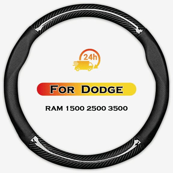 HEKAPAS Customized Auto Car Steering Wheel Cover for Dodge RAM 1500 2500 3500, 15.5-16 inch Black Large Size Leather Truck Interior Accessories