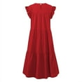 thumbnail image 4 of Pop Seller Women's Round Neck Casual Short Sleeve Ruffle-Trim Summer Mini Dresses Red XL, 4 of 5