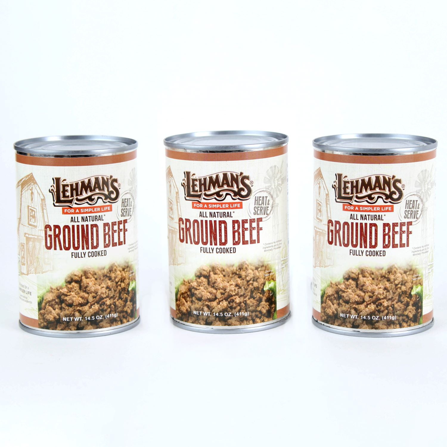 Lehman's All Natural USA Made Ready to Eat Canned Ground Beef Meat, 14.