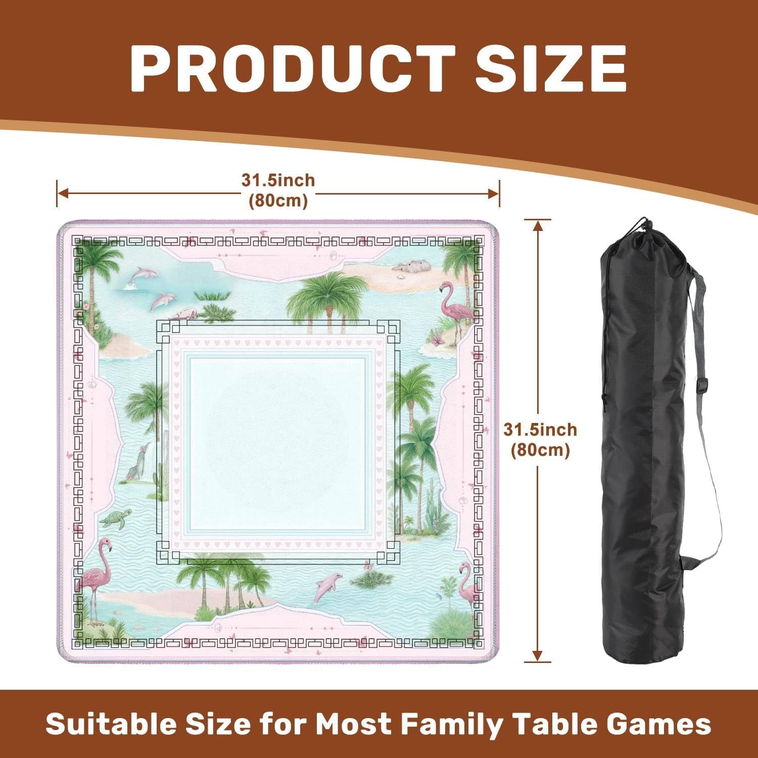 Mahjong Mat 31.5" x 31.5" Tropical Beach Palm Trees Blue Water Pink Design Non-Slip Noise Reduction Mahjong Tiles Table Cover for Dominoes Poker Card Board and Tile Games