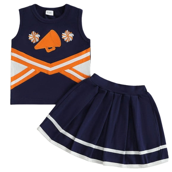 yocbz Baby Girl Sets Toddler Baby Girl Cheerleader Outfit Shirt Tops Skirt Set Cheer Outfit Halloween Cheerleading Clothes Navy,12-18 Months
