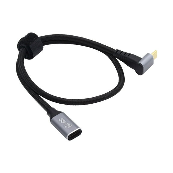 FVH 1.0M Up Down Angled USB-C USB 3.1 Type C Male to Female Extension Data Cable 10Gbps 100W with Sleeve for Laptop