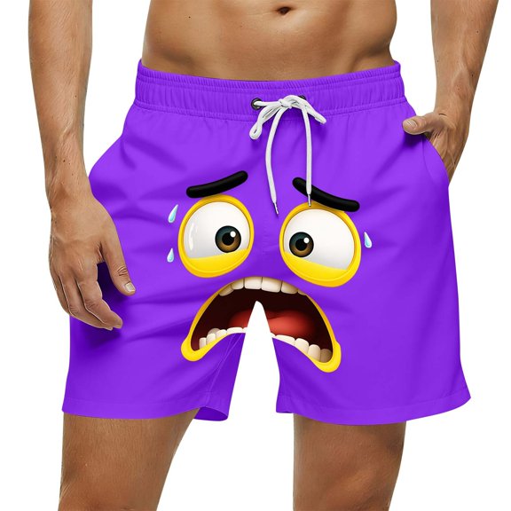 Mifsaly Men Swim Shorts Funny Face Graphic Plus Size Mens Beach Shorts Lightweight Breathable Pool Beach Vacation Summer Short Pants with Pockets
