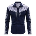 thumbnail image 3 of Mens Dress Shirts Western Cowboys Print Long Sleeve Button Lapel Top Casual Carnival Classic Comfortable Shirt for Men Navy L, 3 of 3