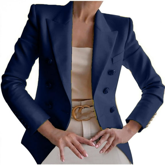 UTTOASFAY Women Buttons Long Sleeve Solid office Coat Cardigans Suit Jacket Long Outwear Navy 10(XL)