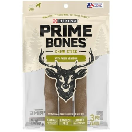 UPC: 0038100185877 | Purina Prime Bones Limited Ingredient Natural Large Dog Treats Chew Stick With Wild Venison 9.7 oz. Pouch