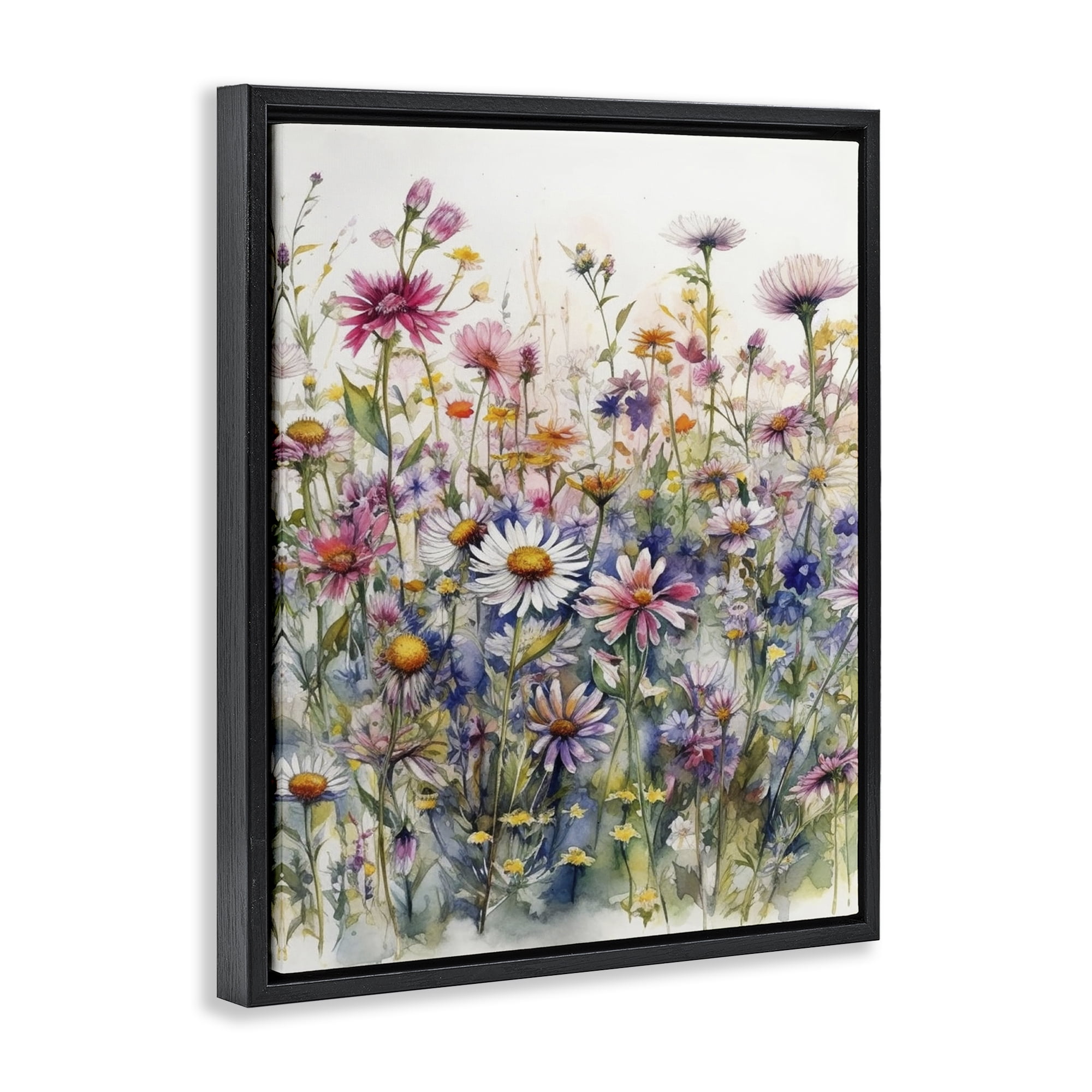 Stupell Industries Assorted Wild Flowers Plants & Flowers Painting Black Floater Framed Canvas Art Print Wall Art, 25 x 31
