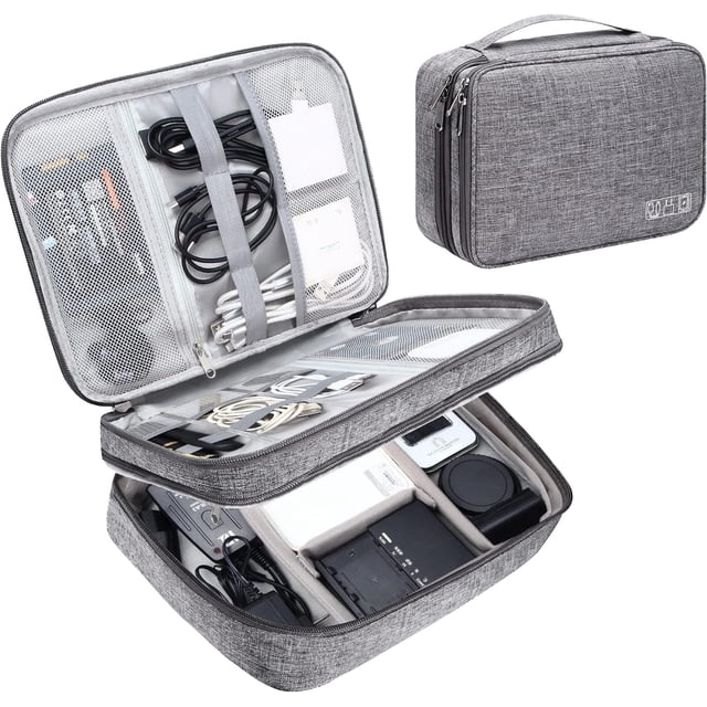 Organizador electrónico Estuche de viaje, organizador de cargador, bolsa organizadora de cables, organizador de cables de doble capa, organizador de viajes electrónicos