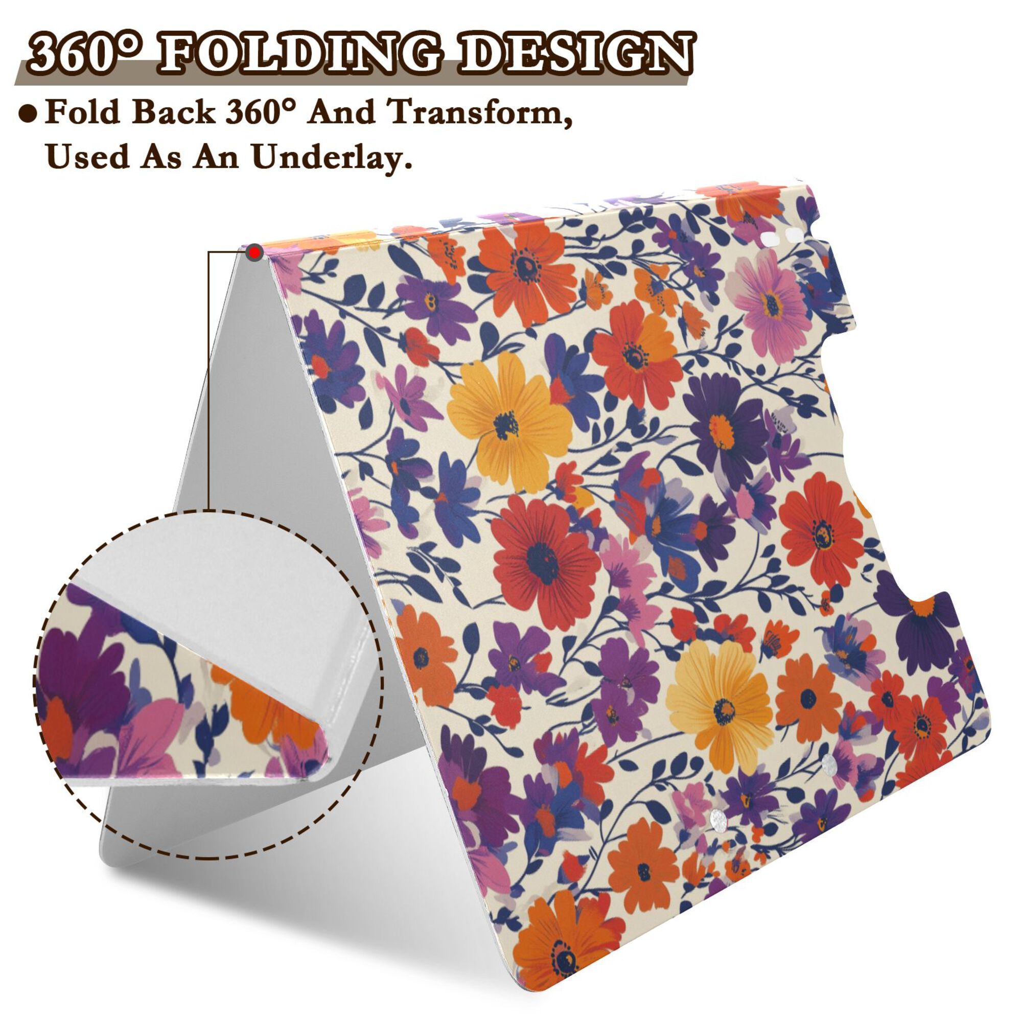 FORMRS A4 Clipboard Folder with Pen Holder Horizontal Foldable School Office Binder, Colorful Flowers Pattern