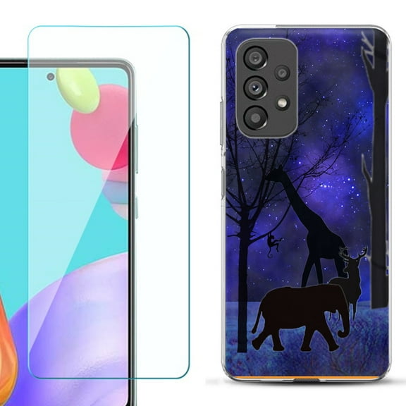 Slim-Fit Fashion Phone Case for Samsung Galaxy A53 5G, with Tempered Glass Screen Protector, by OneToughShield ® - Midnight Safari