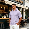 thumbnail image 7 of Mens Short Sleeve Hooded Sweatshirt Lightweight Solid Color Retro Basic Athletic Summer Outfits Light Purple 2XL, 7 of 7