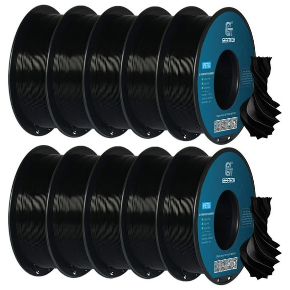 GEEETECH Black PETG Filament 1.75mm, Upgrade Stronger Toughness Printing Consumables, 10kg (22 lbs) Spool Fit Most FDM 3D Printer