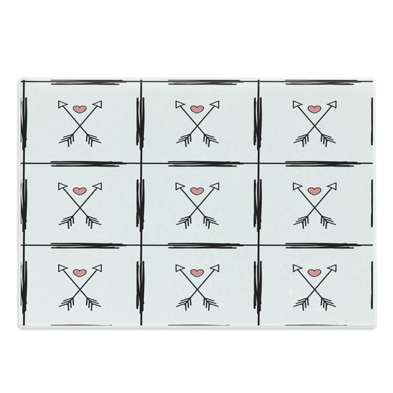 Arrow Cutting Board, Hand Drawn Arrow Pattern with Little Hearts Native Romantic Illustration, Decorative Tempered Glass Cutting and Serving Board, Large Size, Black White Pink, by Ambesonne