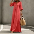 thumbnail image 5 of Dvprdro Womens Casual Flowy V Neck 3/4 Sleeve Ruffle Hem Maxi Dress Button Front Solid A Line Beach Vacation Long Dress, 5 of 10