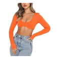 thumbnail image 1 of KOMOO Women Corset Crop Tops Low Cut VNeck Long Sleeve T-Shirt Slim Fit Blouse Streetwear Party Clubwear, 1 of 4