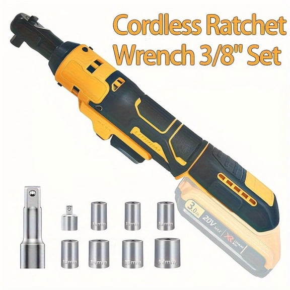Cordless Ratchet Wrench 3/8" 45 Ft-lbs 400 RPM, Electric Ratchet Driver Kit with 7 Sockets, 1/4" Adapter, 3" Extension Bar, TOOLS ONLY for DEWALT Battery DCB200 DCB201 DCB203 DCB204