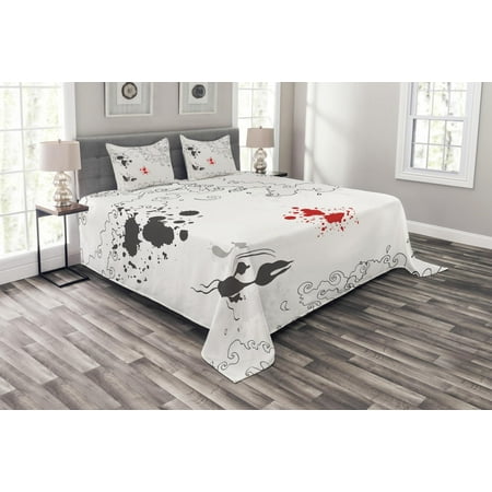 Asian Bedspread Set Koi Fish Swimming In Sketch Grunge Sea Waves Asian Bedspread Set Koi Fish Swimming