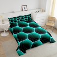 thumbnail image 3 of Honeycomb Comforter Set Twin Size 3D Stereoscopic Black and Teal Hexagon Bedding Sets Geometric Hexagonal Beehive Quilt Simplistic Geometrical Geometry Room Decor, 3 of 6