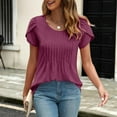 thumbnail image 2 of DondPO Womens Tops Womens Solid Color Casual Round Neck Pleated Line Chest Petal Short Sleeve T Shirt Top Blouse Womens Dressy Tops Tops for Women Trendy Pink 3XL, 2 of 7