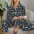 thumbnail image 6 of Honeii Rocket Space print Women's Pajama Sets Long Sleeve Button Down Sleepwear Nightwear Soft Pjs Lounge Sets-Medium, 6 of 7