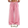 thumbnail image 2 of Womens Loose Casual Wide Leg Pants Solid Elastic Drawstring Waist Sweat Trousers with Pockets, Breathable Comfy Bottoms for Indoor Rest and Outdoor Activities S-3XL Pink, 2 of 7