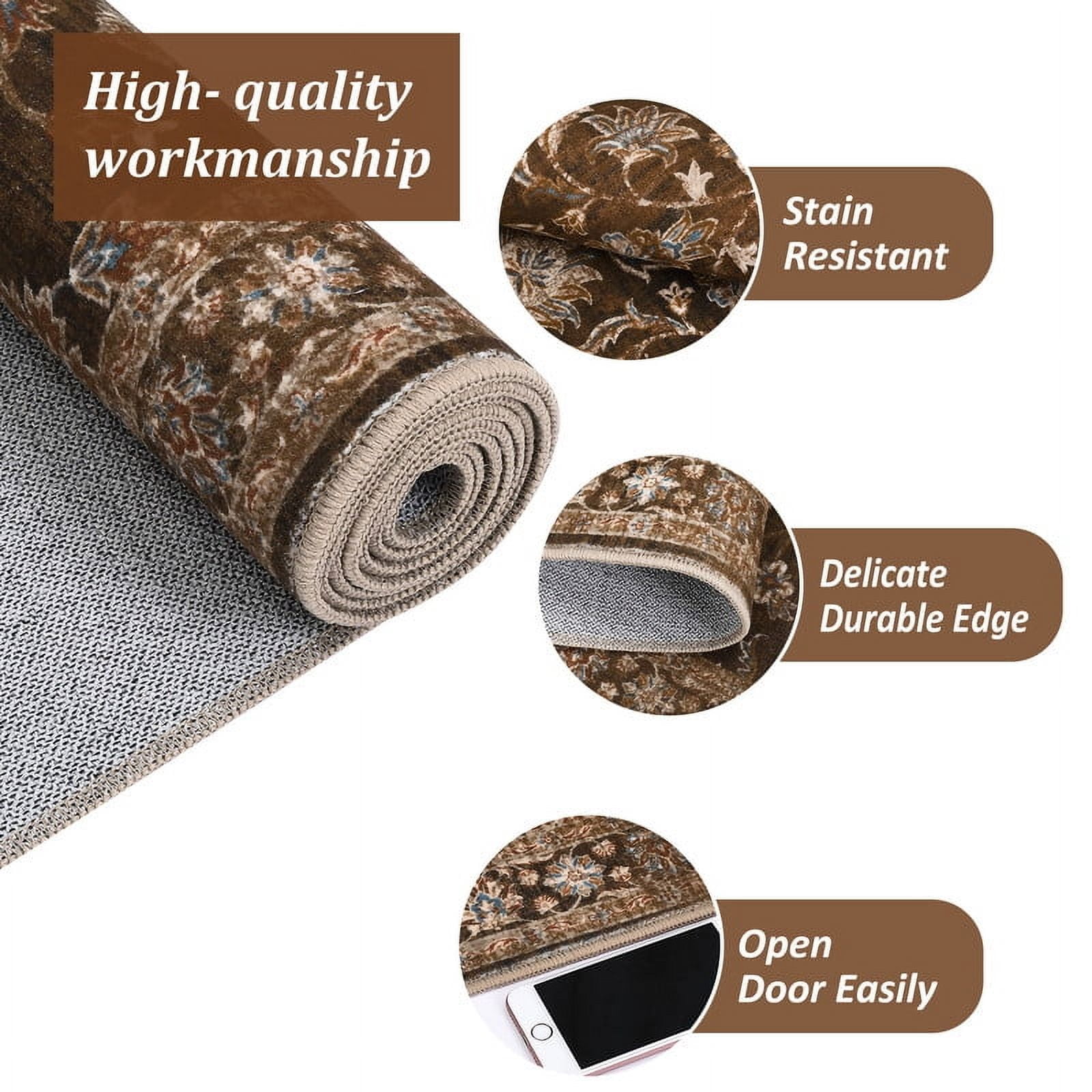 Area Rugs 5'x7' for Living Room Vintage Non Slip Washable Rugs for Dining Room Bedroom Indoor Rugs for Office Red Borwn