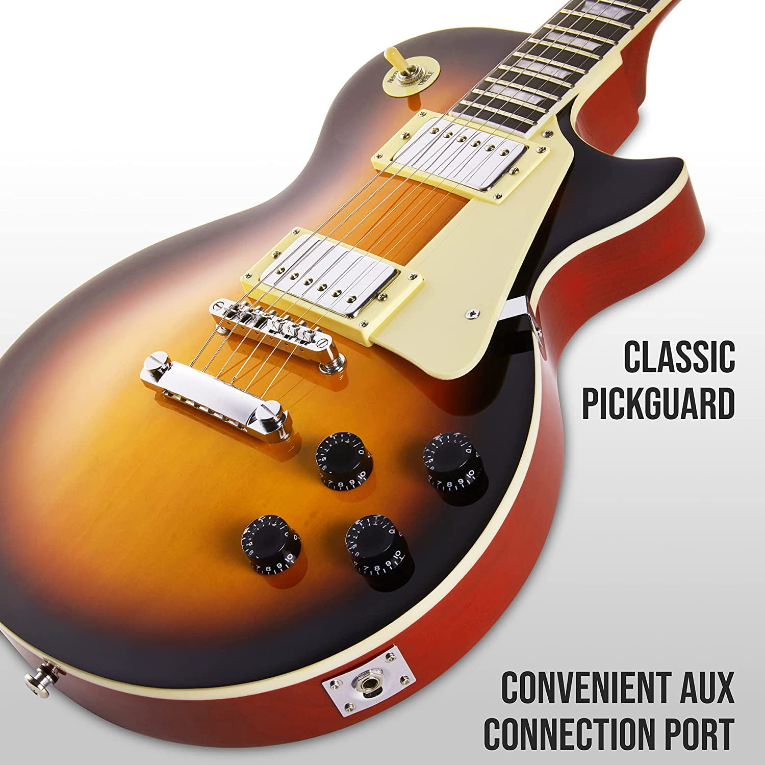 LyxPro 39” Left Hand Electric Guitar, Les Paul-Style Kit for Beginner,  Intermediate ＆ Pro Players Solid Body Guitar, Bonus 2-Pack of Picks,  Mahogany