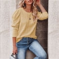 thumbnail image 3 of Suéter de punto con cuello redondo para mujer, suéter Jacquard con manga de cordero y cuello redondo para mujer, para otoño e invierno, amarillo pálido XL, 3 of 6