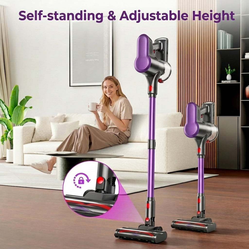 Cordless Vacuum Cleaner, 500W/45Kpa Vacuum Cleaners for Home, 50Mins Stick Vacuum with Anti-Tangle Brush, 3 in 1 Lightweight Wireless Vacuum Rechargeable for Floors Carpet Pet Hair