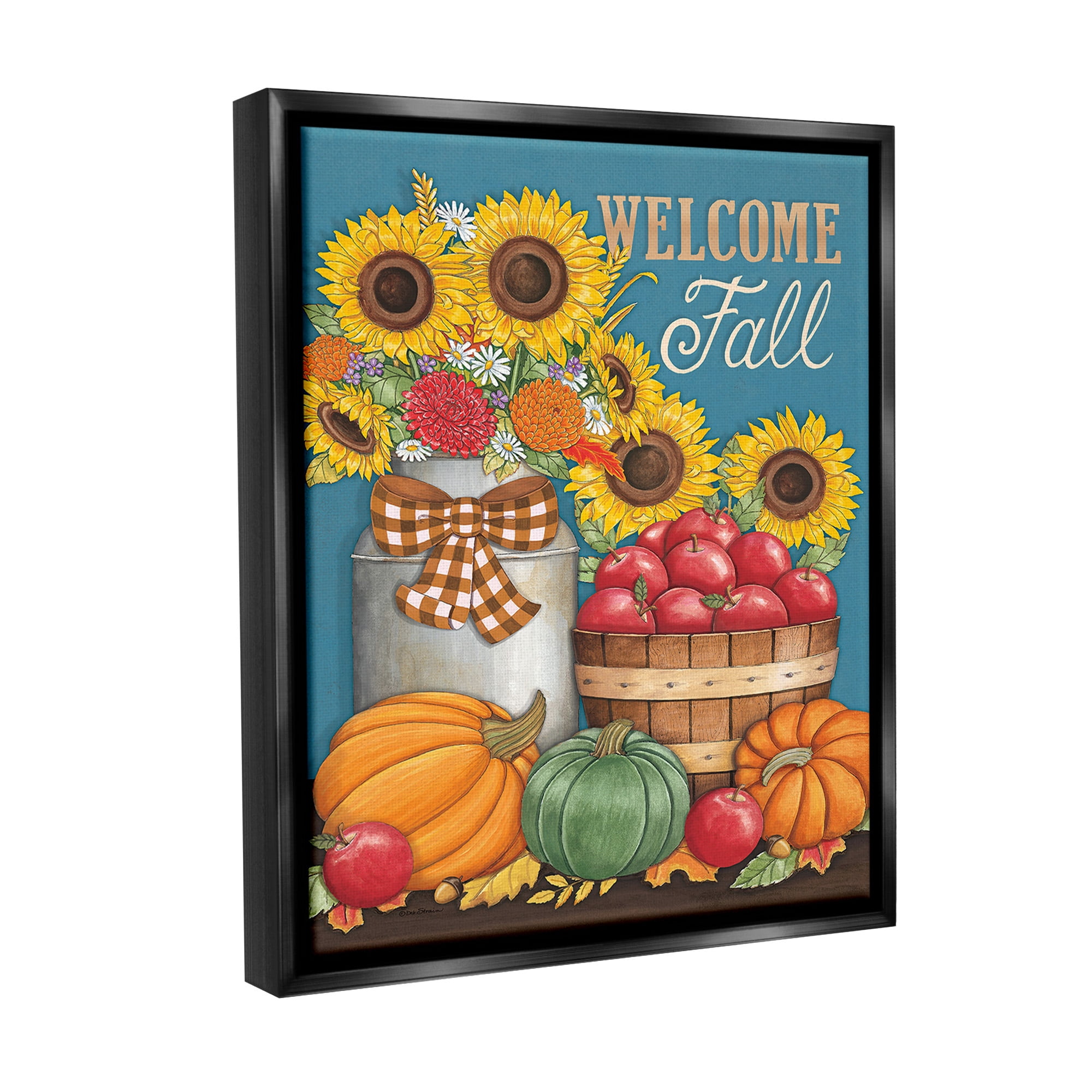 Stupell Industries Welcome Fall Harvest Botanical & Floral Painting Black Floater Framed Canvas Art Print Wall Art, 25 x 31