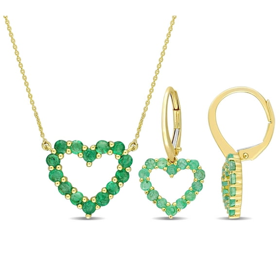 Everly Women's 1 1/2ct TGW Emerald 10Kt Yellow Gold Leverback Earrings and Necklace - 17 in