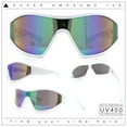 thumbnail image 2 of Wrap Curved Color Mirror Oversize Shield Sport Plastic Sunglasses White - Green Mirror, 2 of 8