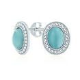 thumbnail image 1 of Classic Stabilized Blue Turquoise Semi Precious Gemstone Milgrain Bezel Halo Oval Stud Earrings for Women .925 Sterling Silver, 1 of 5