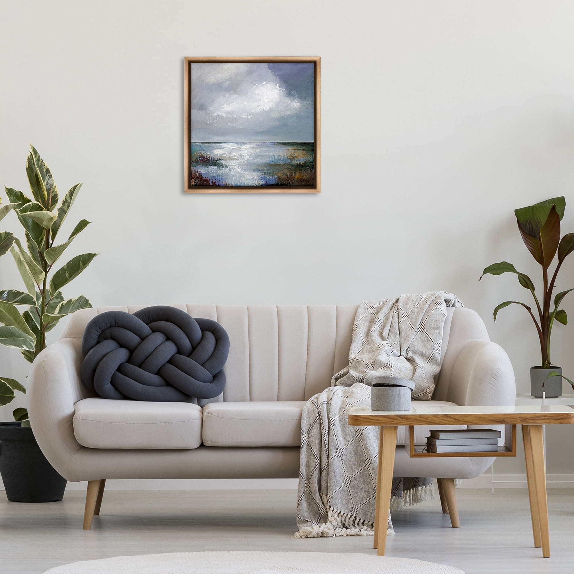 Stupell Industries Sun Reflection Ocean Surface Landscape & Nature Painting Brown Floater Framed Canvas Art Print Wall Art, 25 x 25