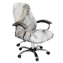 FKELYI White Marble Texture Print Anti-Dust Office Chair Cover Stretch Fabric Computer Chair Slipcover for Armchair Swivel Boss Chair Protector for Home Office Decoration, Large