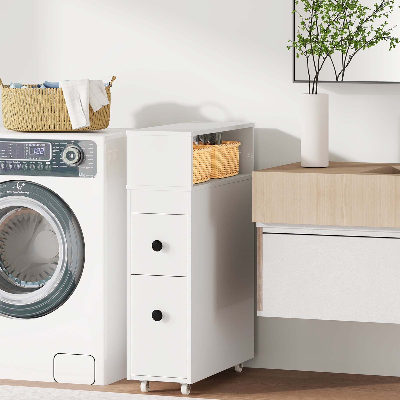 Giantex Narrow Side Bathroom Storage Cabinet, Toilet Storage on Wheels, Space Saver Rolling Storage Cabinet for Small Spaces