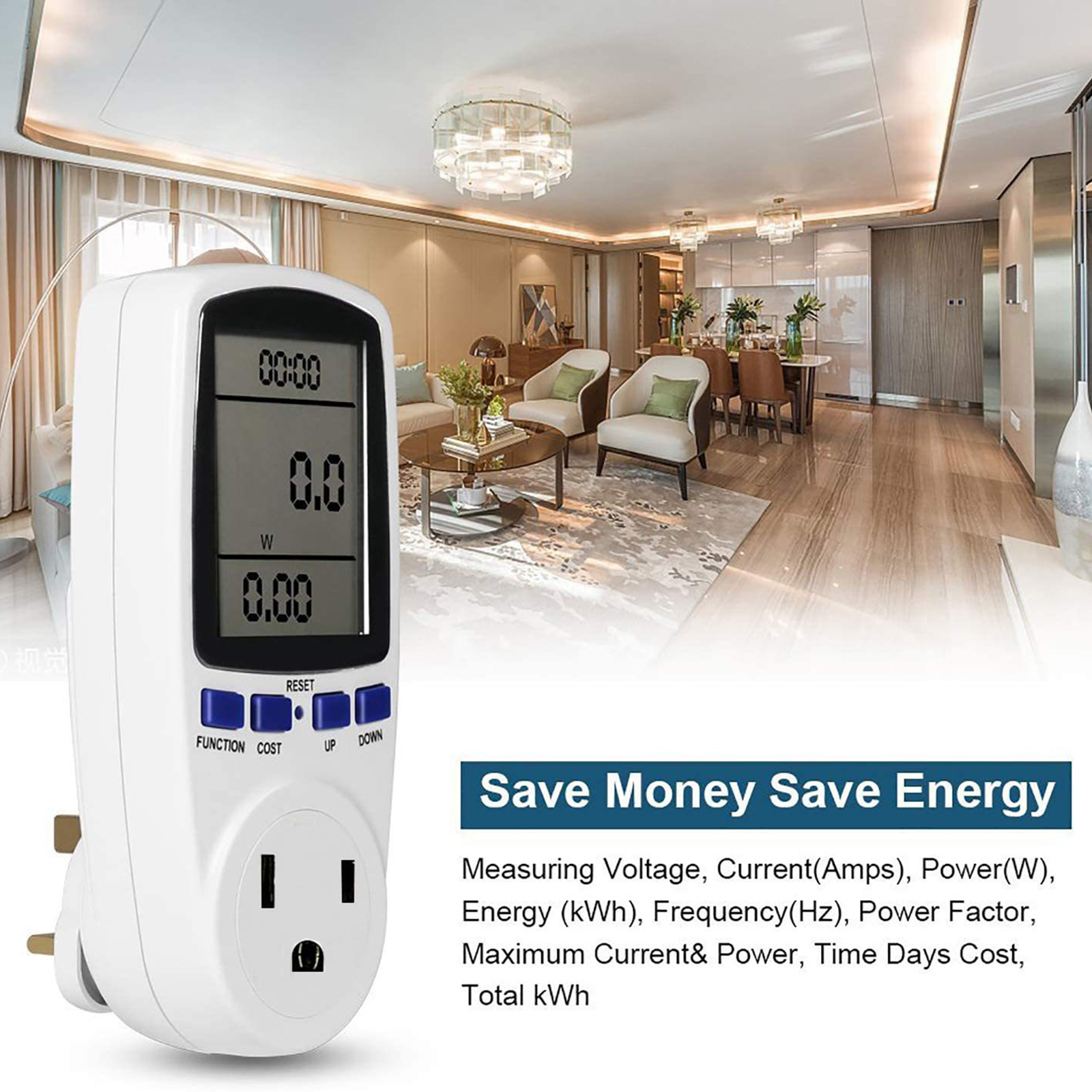SOONHUA Power Meter Energy Voltage Amps Electricity Usage Monitor, Digital Meter Measuring Outlet Socket Volt Voltage Wattmeter, Electricity Usage Monitor for Home