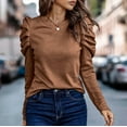 thumbnail image 5 of Royisotas Orange Women's Plus Size Tops Casual Long Sleeve Fall and Winter Solid Shirts Velvet Crew Neck Puffy Sleeve Womens T Shirts, 5 of 6