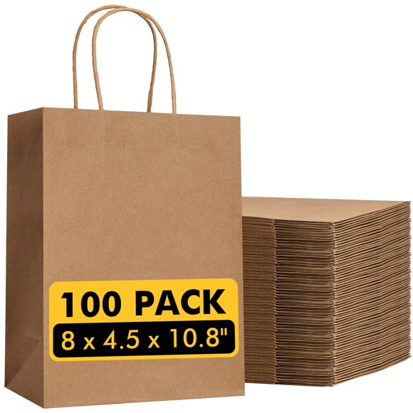 Bolsas de papel RACETOP Brown Kraft con asas, 100 unidades, 22 x 11,5 x 27 cm