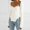 thumbnail image 2 of Hfyihgf Womens Square Sweetheart Neck Asymmetrical Hem Ribbed Knit Sweater Solid Long Sleeve Slim Fit Pullovers Jumper Tops(White,L), 2 of 6