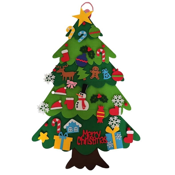Árbol de Navidad de fieltro artesanal para regalo de niños, con 32 adornos desmontables para decoración navideña de Año Nuevo (hy)