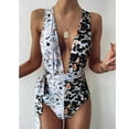 thumbnail image 2 of Swimsuits for Women,Women's Irregular Leopard Print Dot Two Color Splicing One Piece Swimsuit Black 4-6(M), 2 of 8