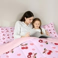 thumbnail image 5 of Feelyou Kawaii Bowknot Cherry Full Size Comforter Sets for Kids, Dreamy Cherry Blossoms Bedding Comforter Set, Cartoon Love Heart Reversible Bedding Sets, Microfiber Bedroom Decor, 3 Pieces, 5 of 8